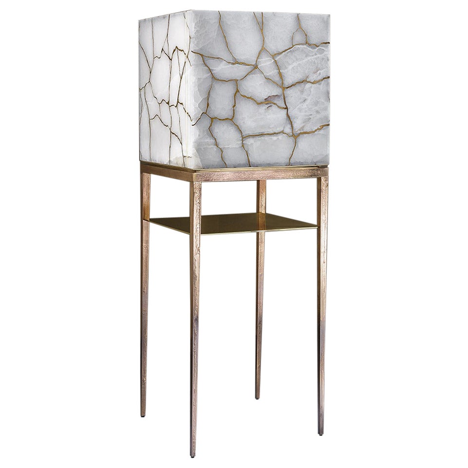 Cabinet Metaphysical White Onyx Cast Bronze Liquid brass by Gianluca Pacchioni in vendita