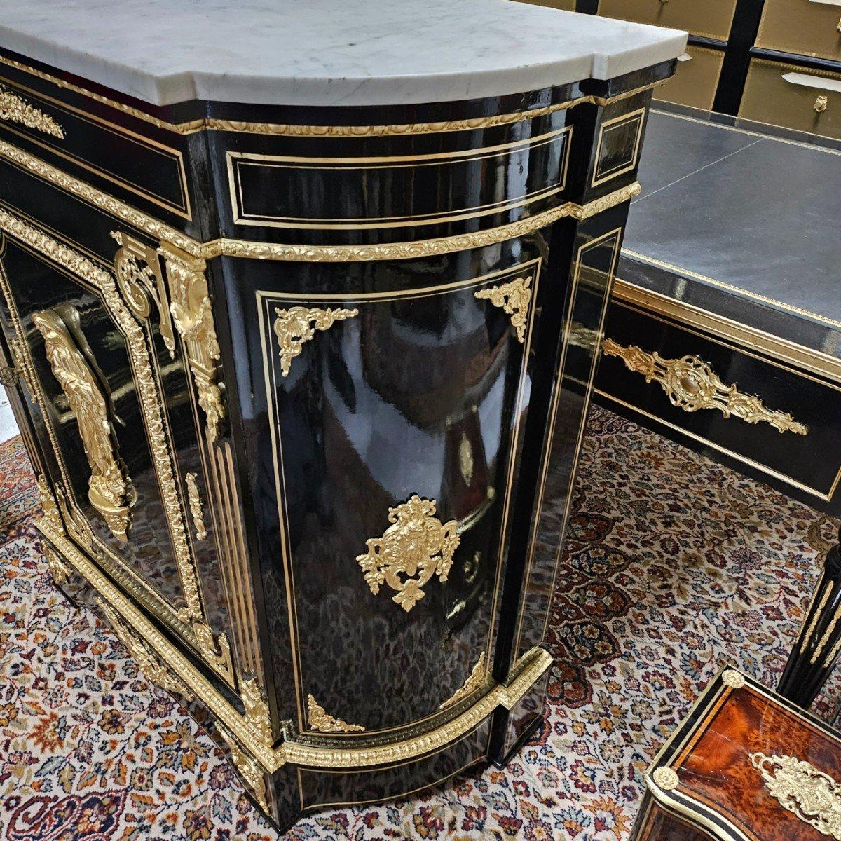 Blackened Black French Cabinet Napoleon III and Boulle Brass Gilt Bronze 19th Century