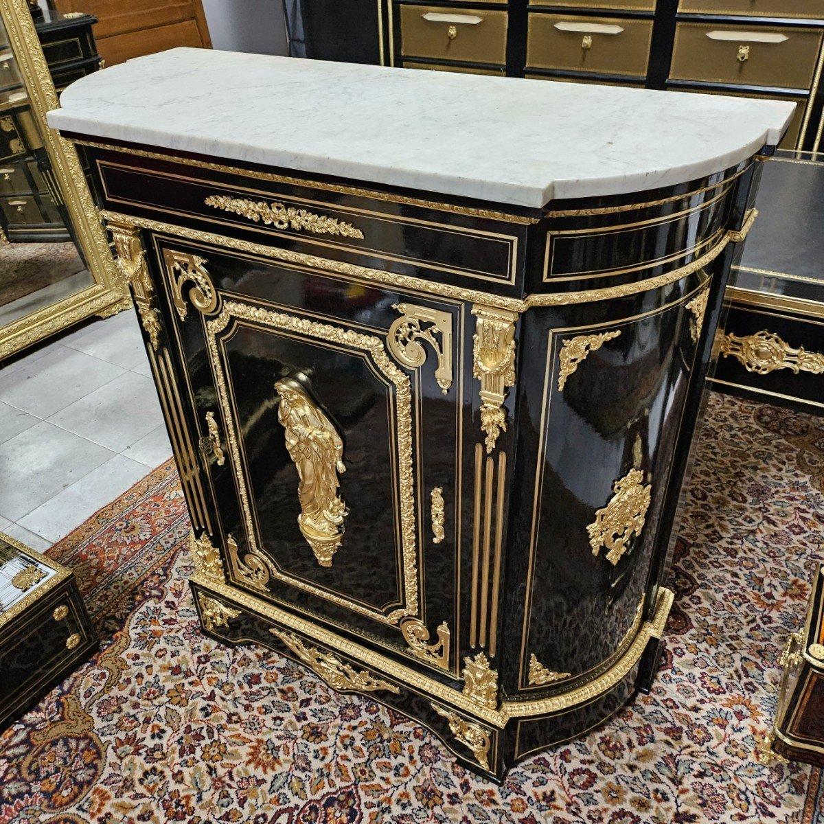 Black French Cabinet Napoleon III and Boulle Brass Gilt Bronze 19th Century In Good Condition In Paris, FR