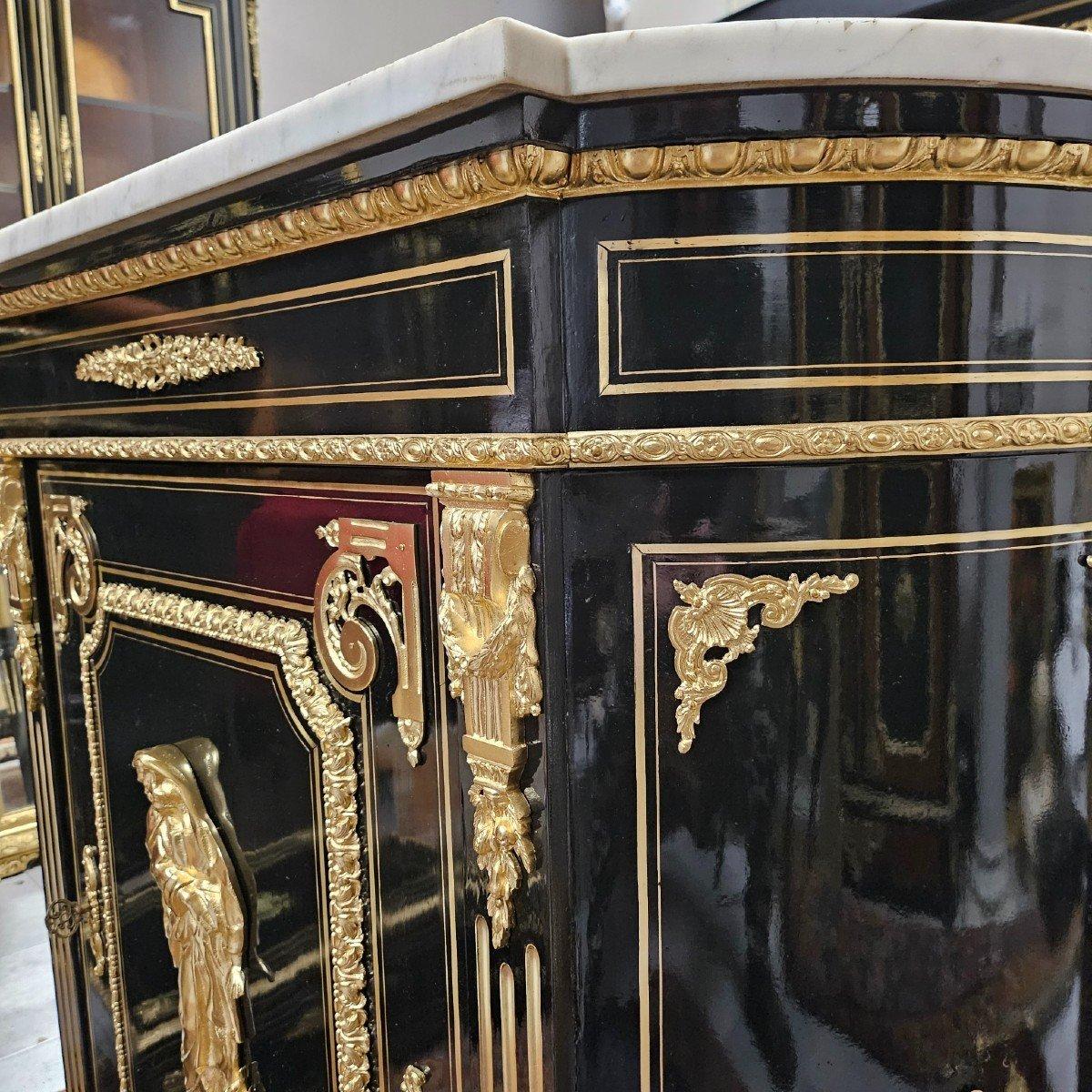 Mid-19th Century Black French Cabinet Napoleon III and Boulle Brass Gilt Bronze 19th Century