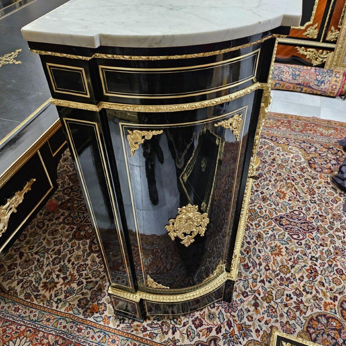 Black French Cabinet Napoleon III and Boulle Brass Gilt Bronze 19th Century 3