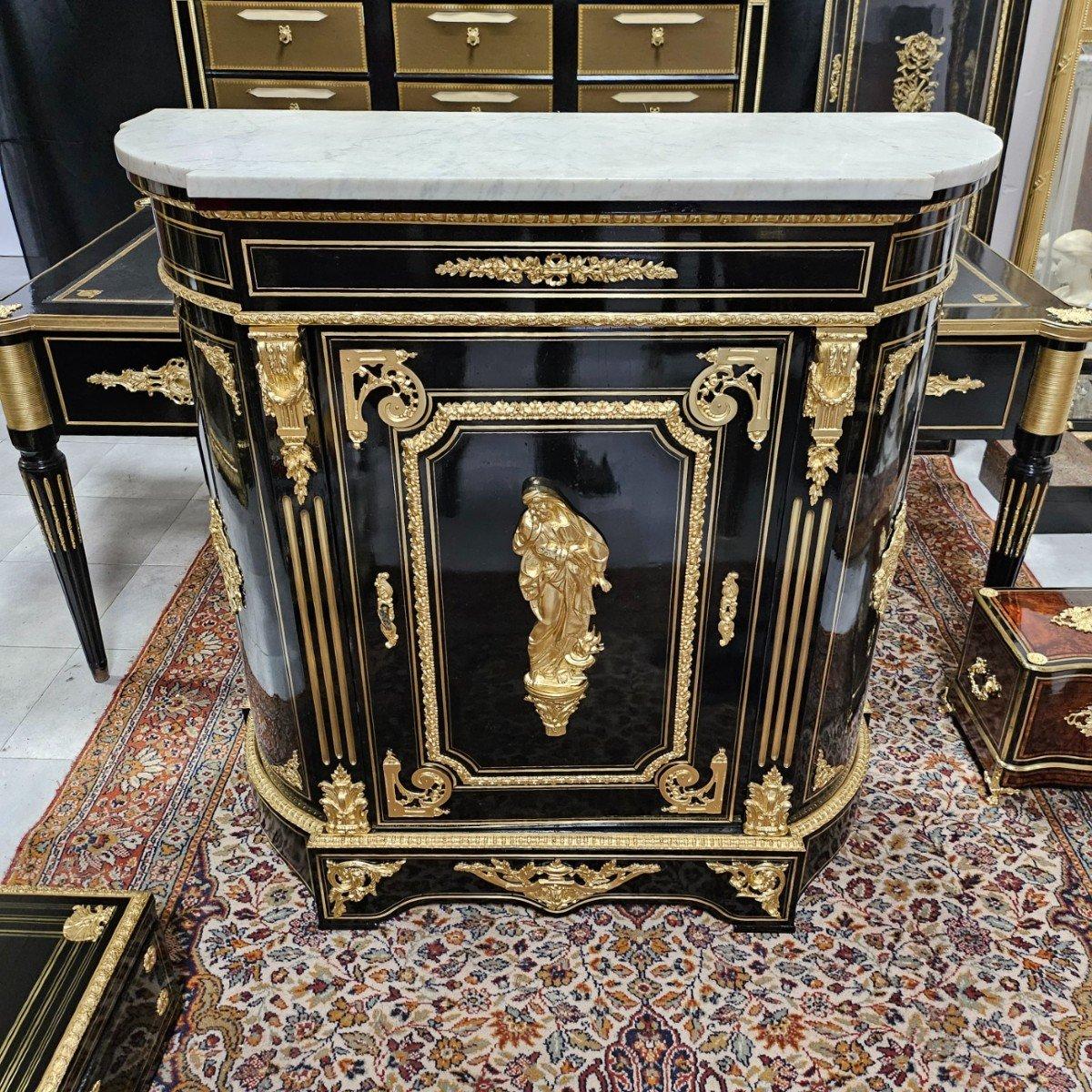 Black French Cabinet Napoleon III and Boulle Brass Gilt Bronze 19th Century 4