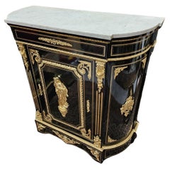 Antique Black French Cabinet Napoleon III and Boulle Brass Gilt Bronze 19th Century