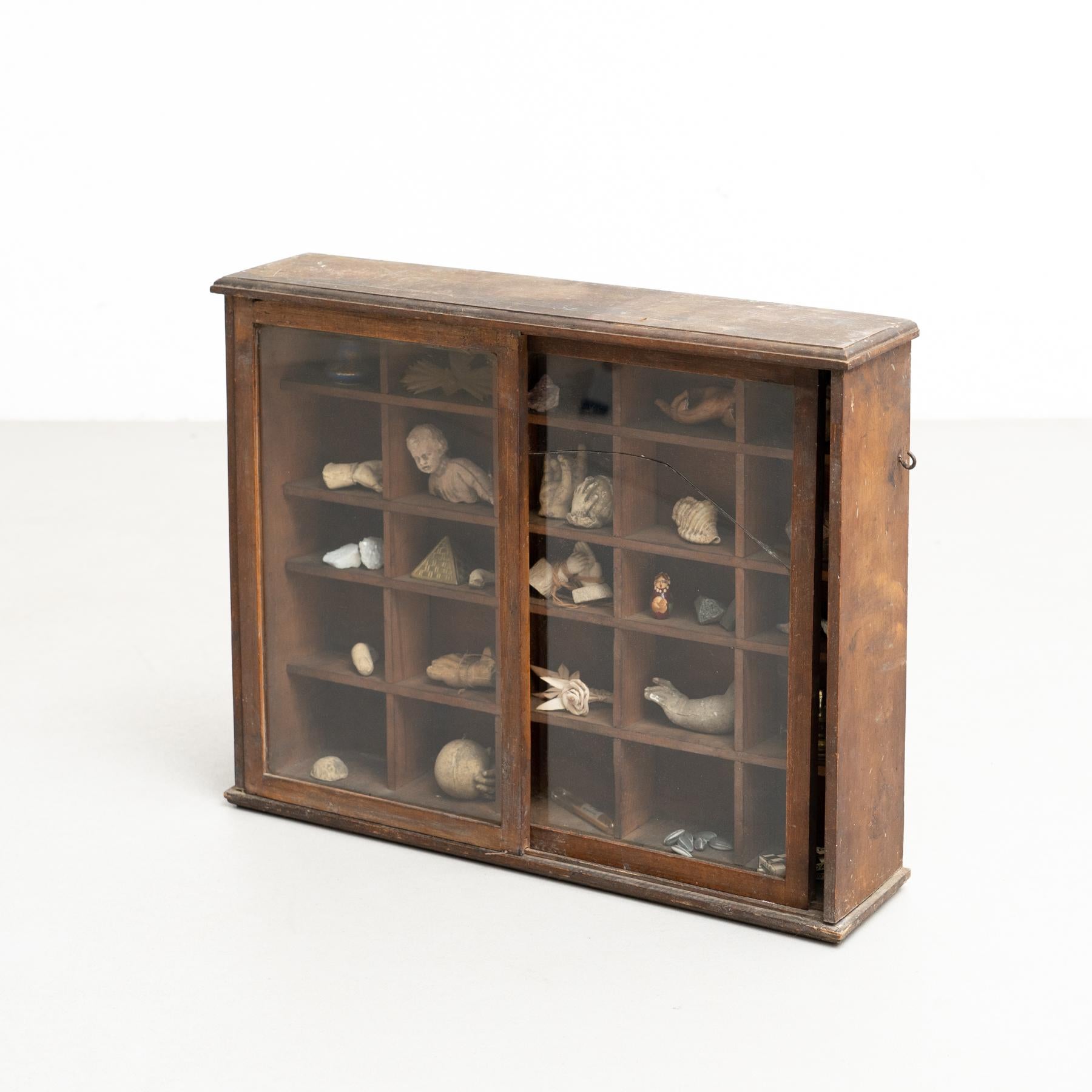 Spanish Cabinet of Curiosities Sculptural Artwork on a Wooden Cabinet, circa 1950