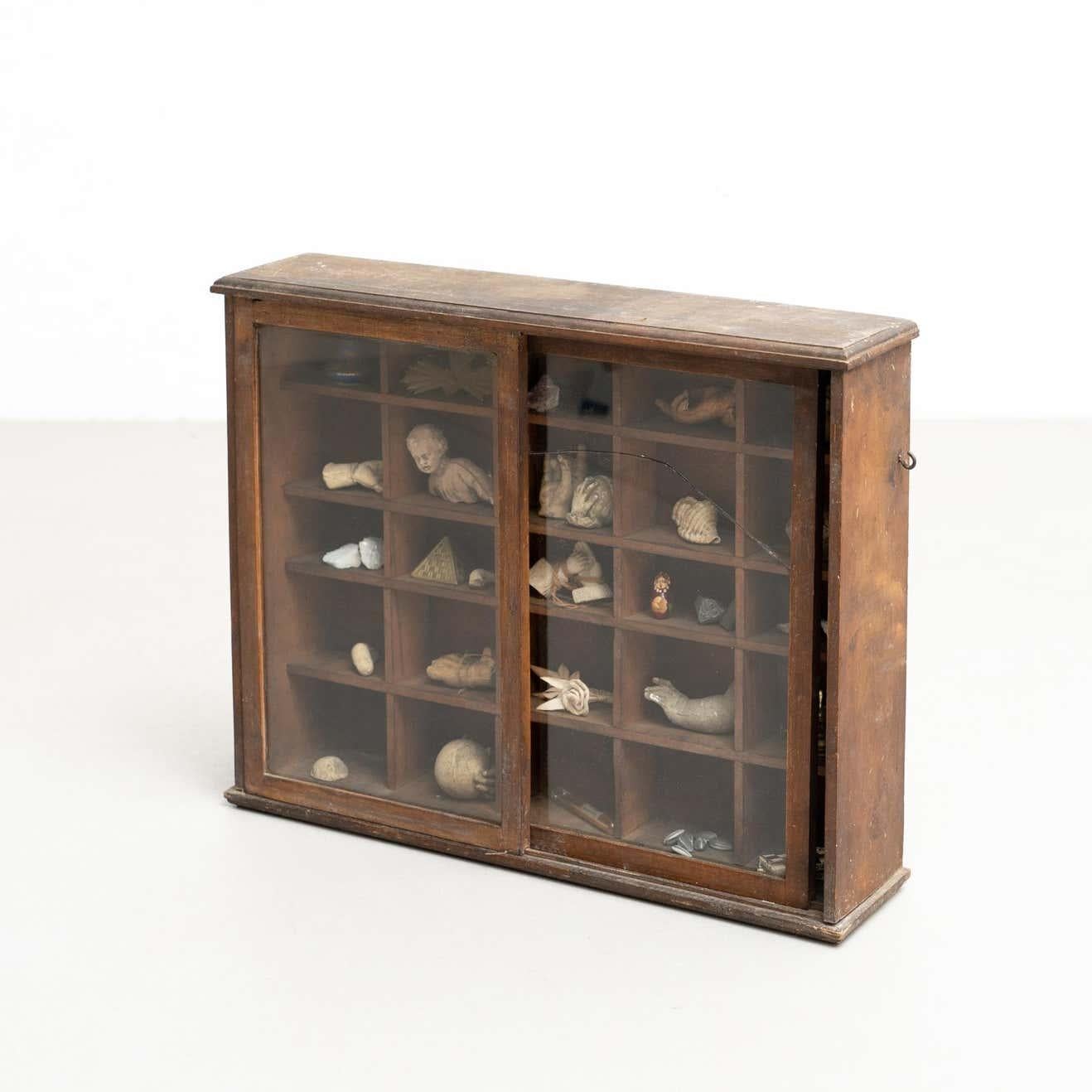 Spanish Cabinet of Curiosities Sculptural Artwork on a Wooden Cabinet, Circa 1950 For Sale