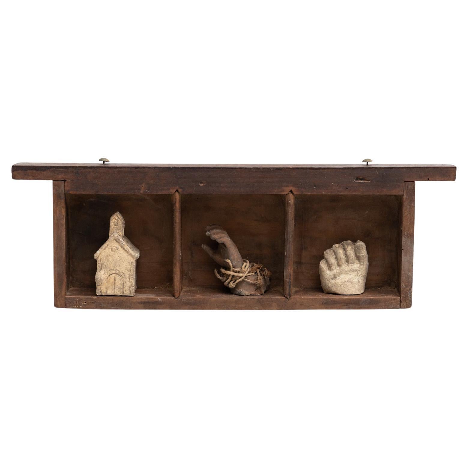 Cabinet of Curiosities Sculptural Artwork on a Wooden Niche, circa 1950