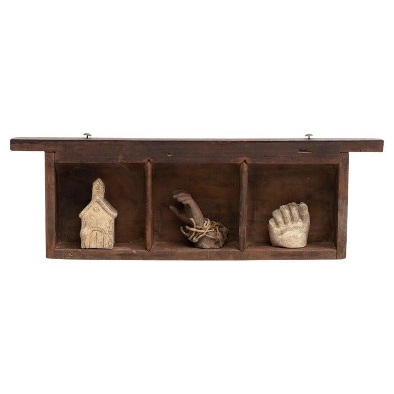 Cabinet of Curiosities Sculptural Artwork on a Wooden Niche, circa 1950 For Sale