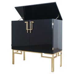 Cabinet Or Bar Guy Lefevre for Maison Jansen Black Brass Lacquered, 1970