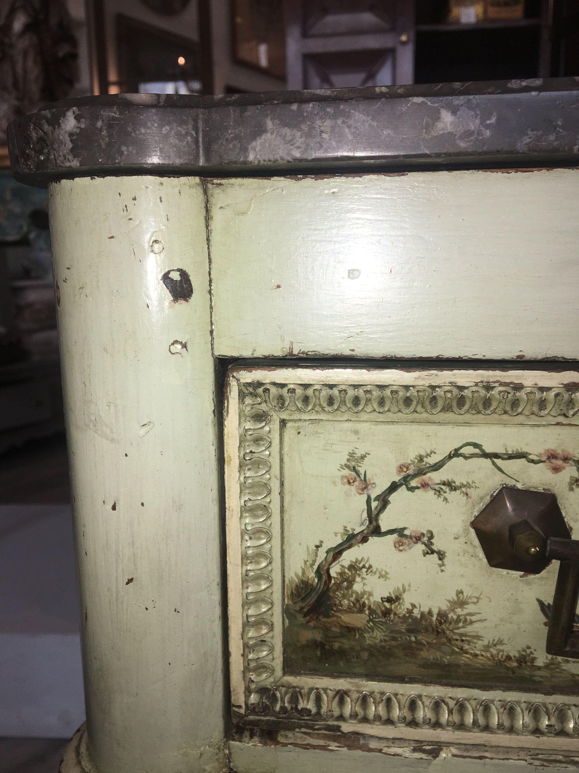 Cabinet or Commode with Marble Top, 18th Century with Hand Painted Bird Details 7