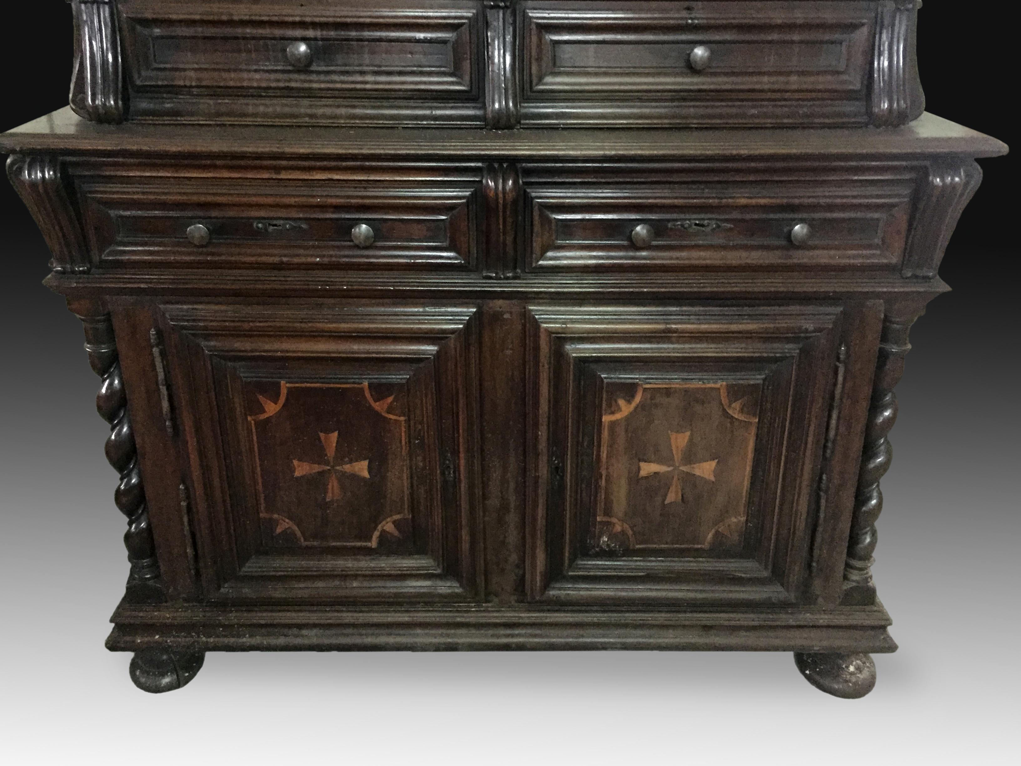 Neoclassical Cabinet or Cupboard or Two Tiered Buffet, Walnut, Spain, 18th Century For Sale