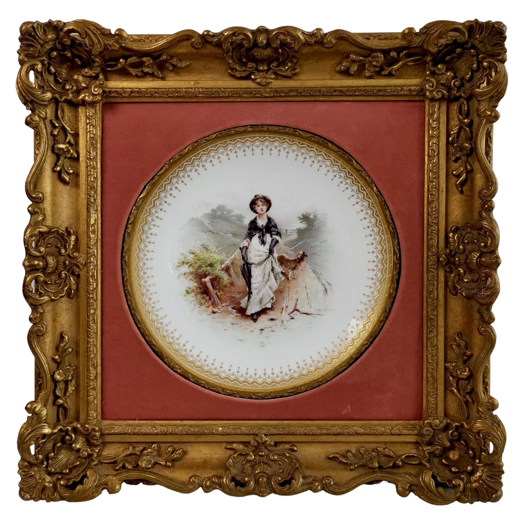 Cabinet Plate, Minton, Italianate Gilt Frame, Lady on Moor, A.Boullemier, 1882
