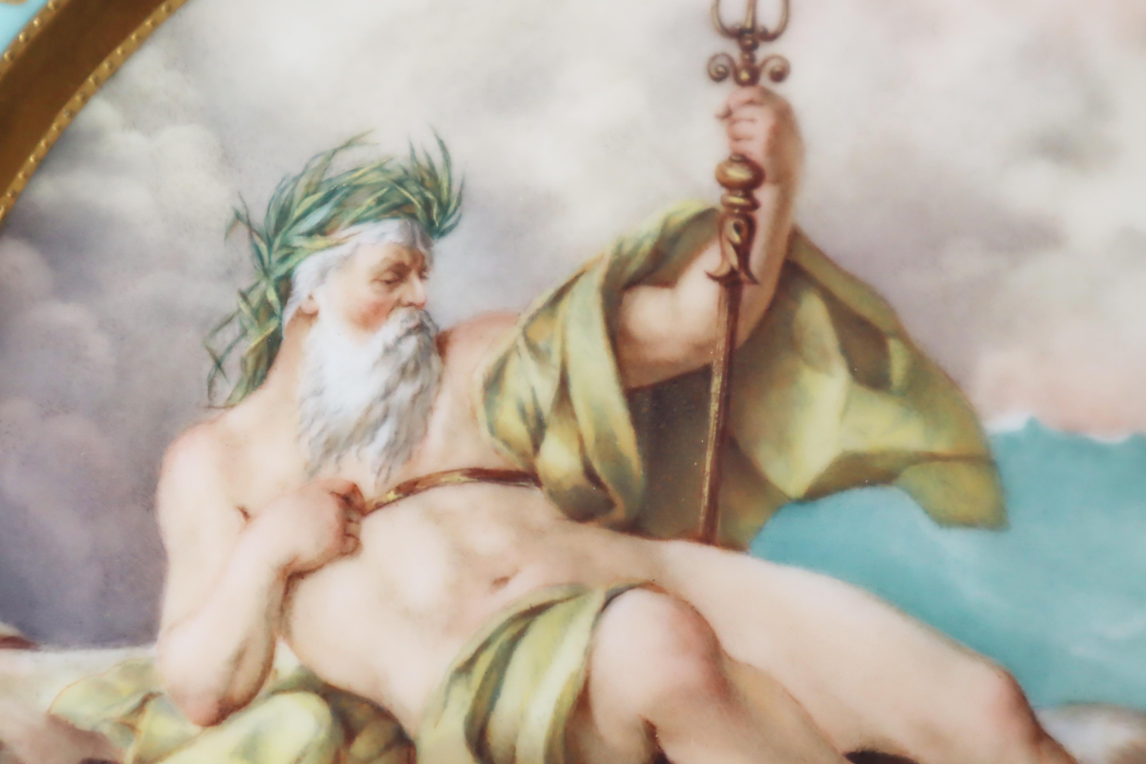 Plato de gabinete Poseidón sobre una roca en el océano, 1800s Renacimiento rococó en venta