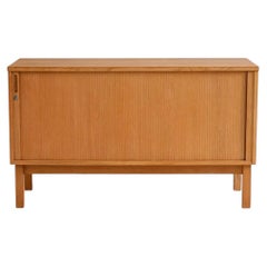 Scandinavian oak cabinet with roll-up door, 1960s