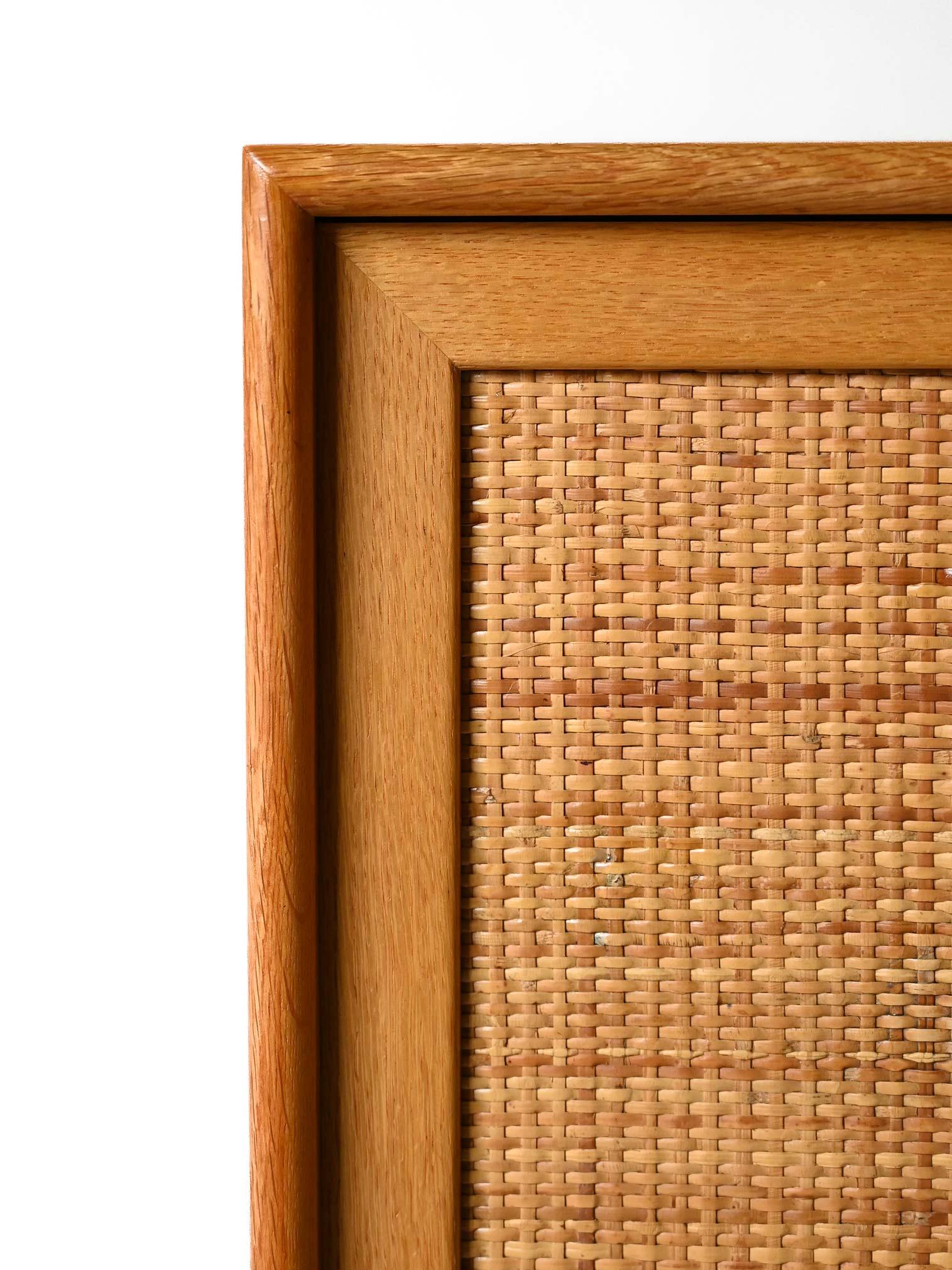 Rattan Scandinavian oak cabinet with rattan doors For Sale