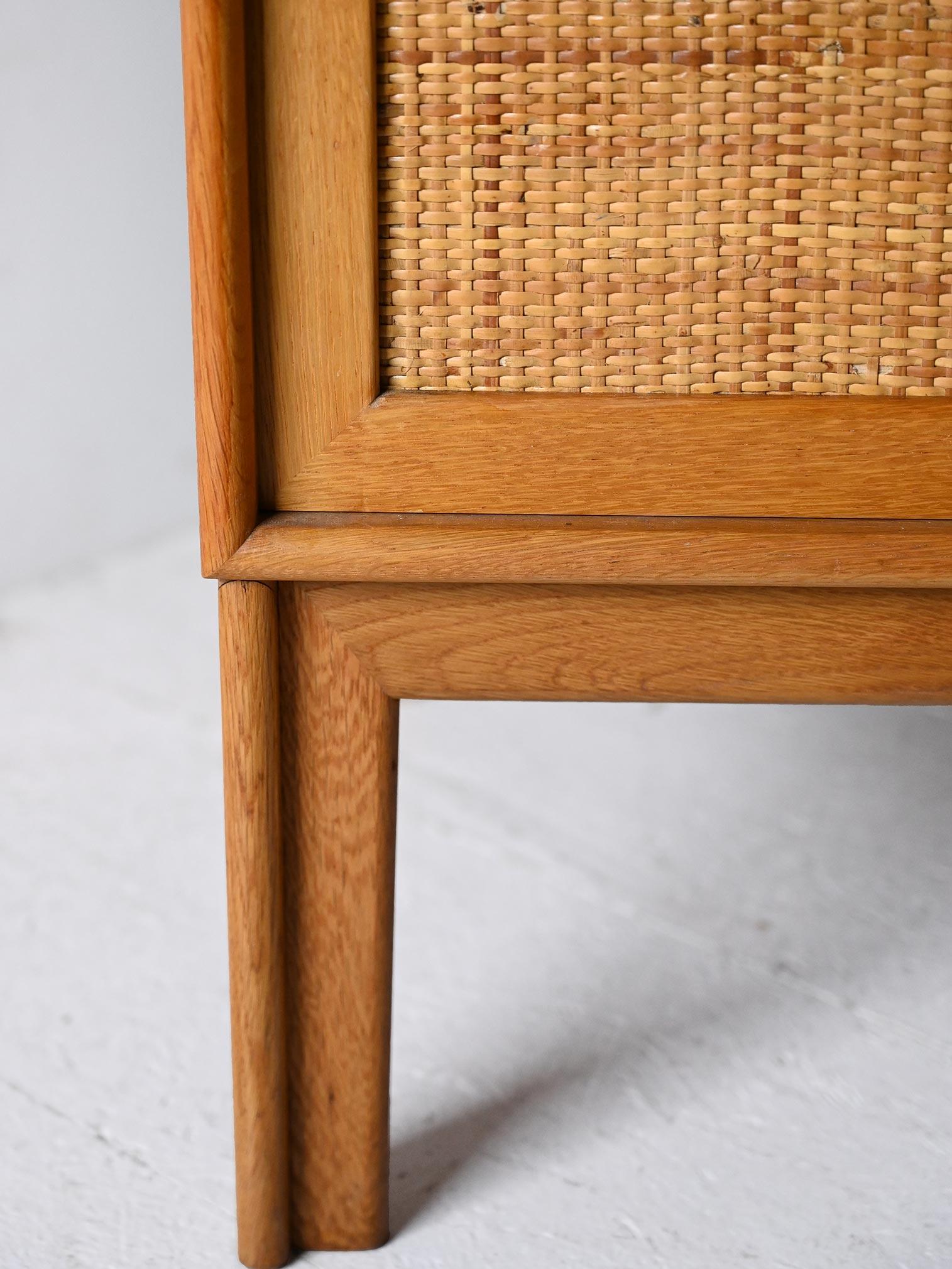 Scandinavian oak cabinet with rattan doors For Sale 1