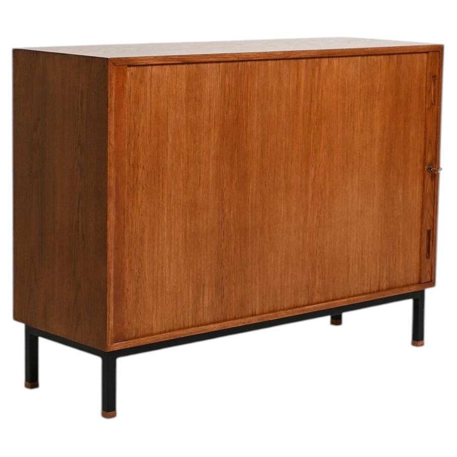 Scandinavian oak cabinet with roller shutter, 1960s For Sale