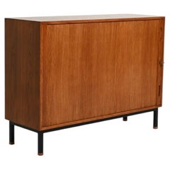 Scandinavian oak cabinet with roller shutter, 1960s