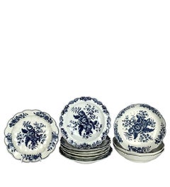 Cabinet Set 10 Blue and White 18th Century Dr Wall Worcester Porcelain Dishes