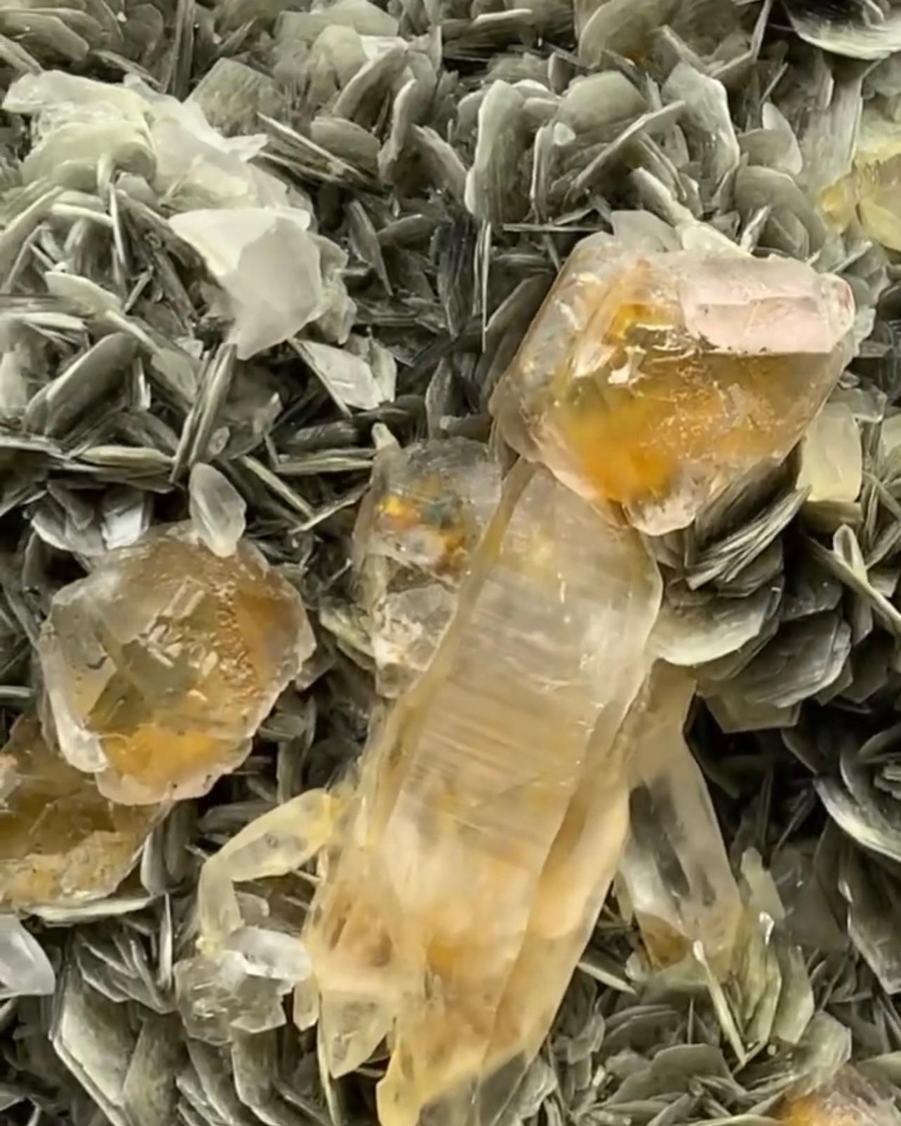 Pakistani Cabinet Size Fluorite Octahedral Crystals On Muscovite With Quartz From Pakistan For Sale