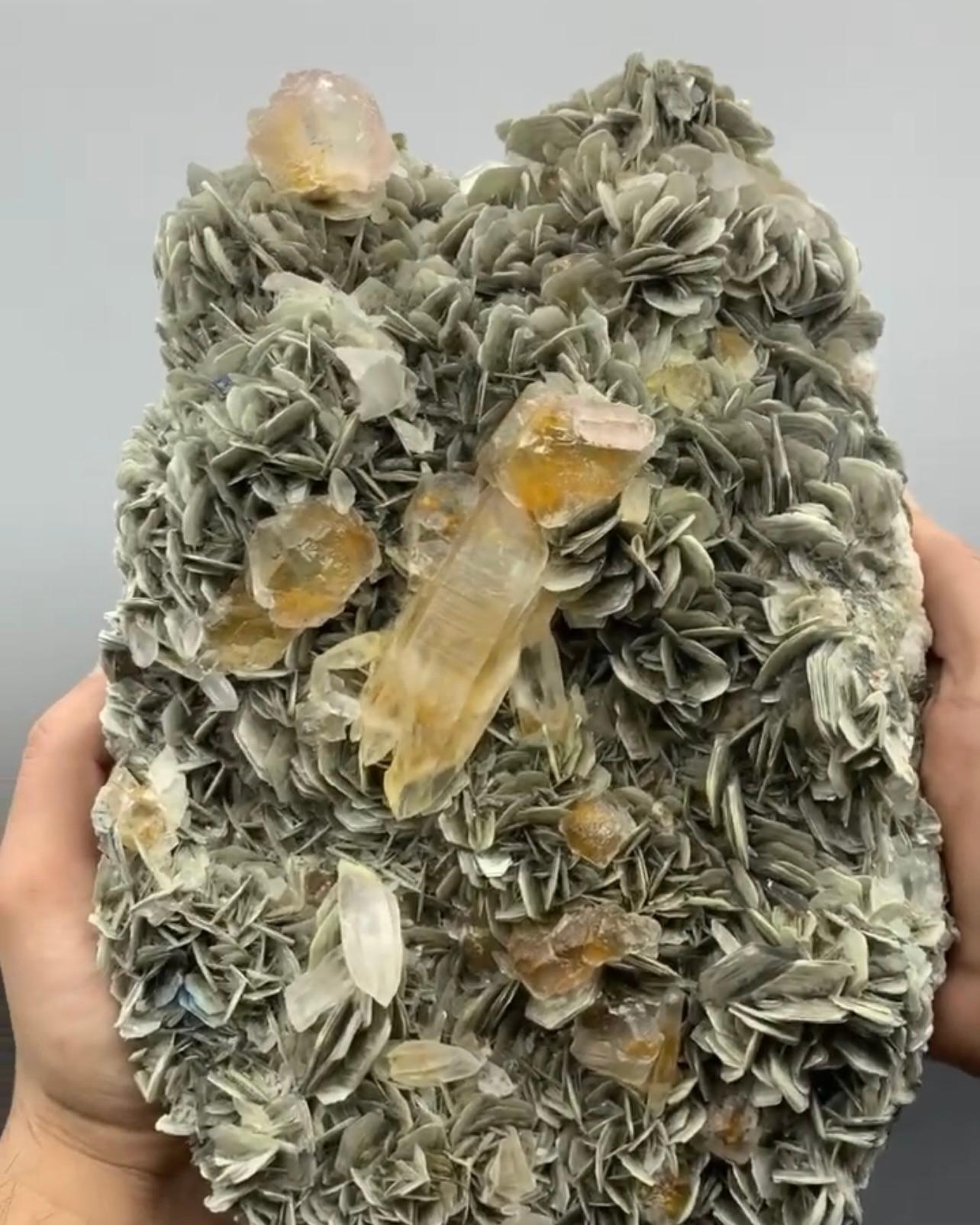 Cabinet Size Fluorite Octahedral Crystals On Muscovite With Quartz From Pakistan For Sale 2