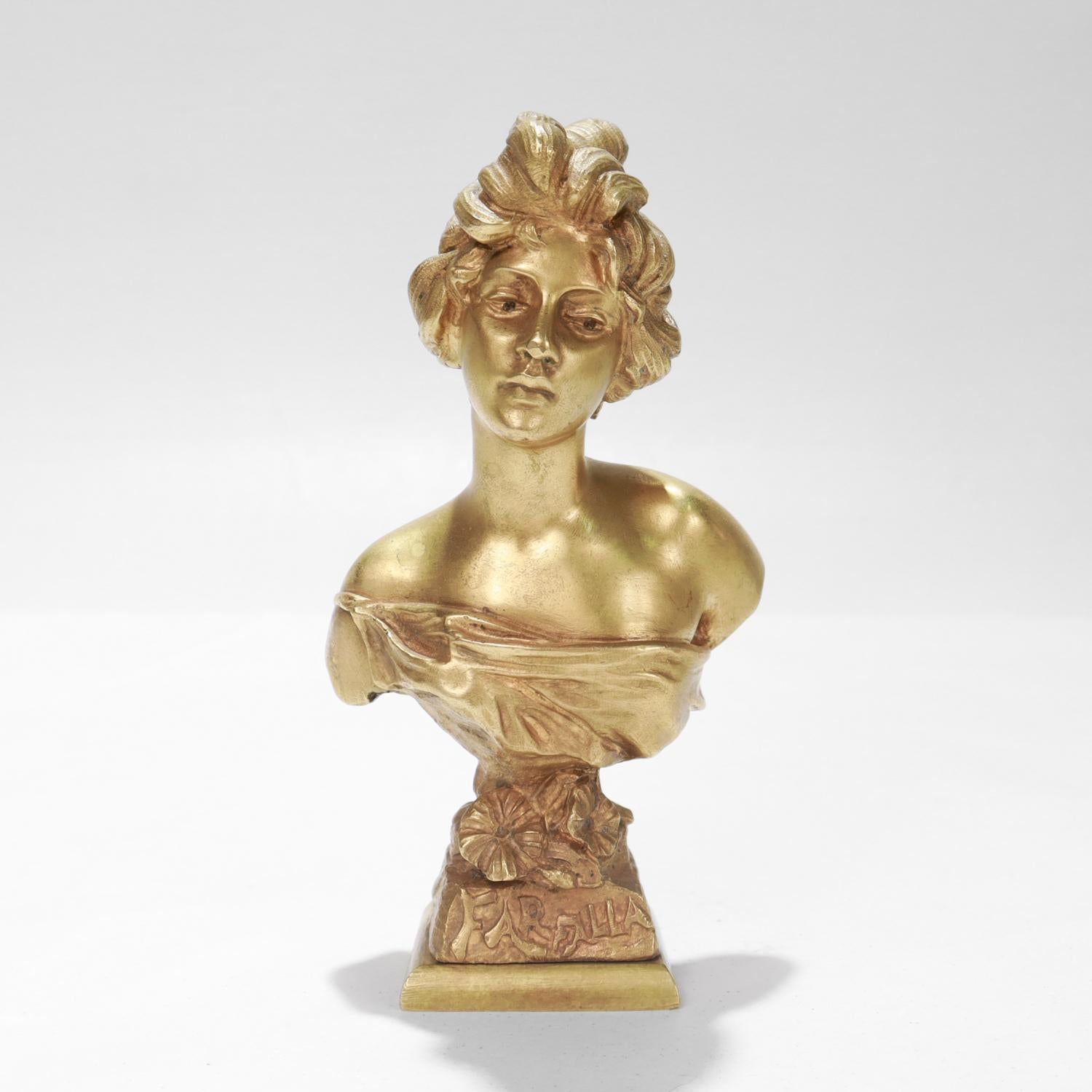 Cabinet-Sized 'Farfalla' Gilt Bronze Bust of a Woman after Emmanuel Villanis In Good Condition For Sale In Philadelphia, PA