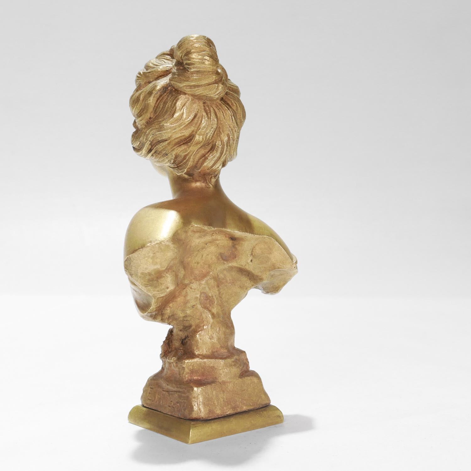 Cabinet-Sized 'Farfalla' Gilt Bronze Bust of a Woman after Emmanuel Villanis For Sale 1