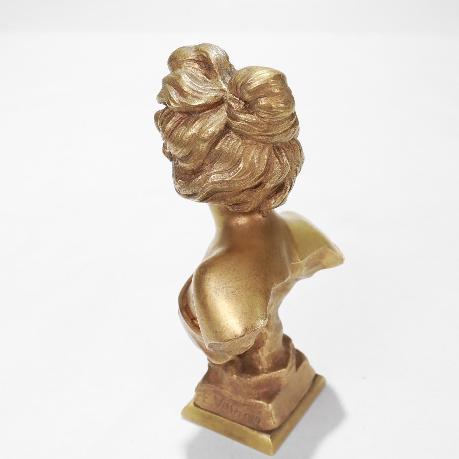 Cabinet-Sized 'Farfalla' Gilt Bronze Bust of a Woman after Emmanuel Villanis For Sale 5