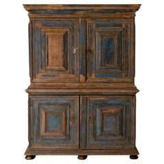 Cabinet Swedish Baroque Period Original Blue Paint Sweden