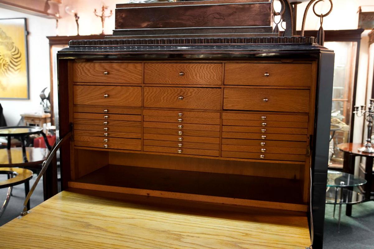 Mid-20th Century Cabinet to Collect Coins or Medals with Drawers in Wood, French 1930 Art Deco For Sale
