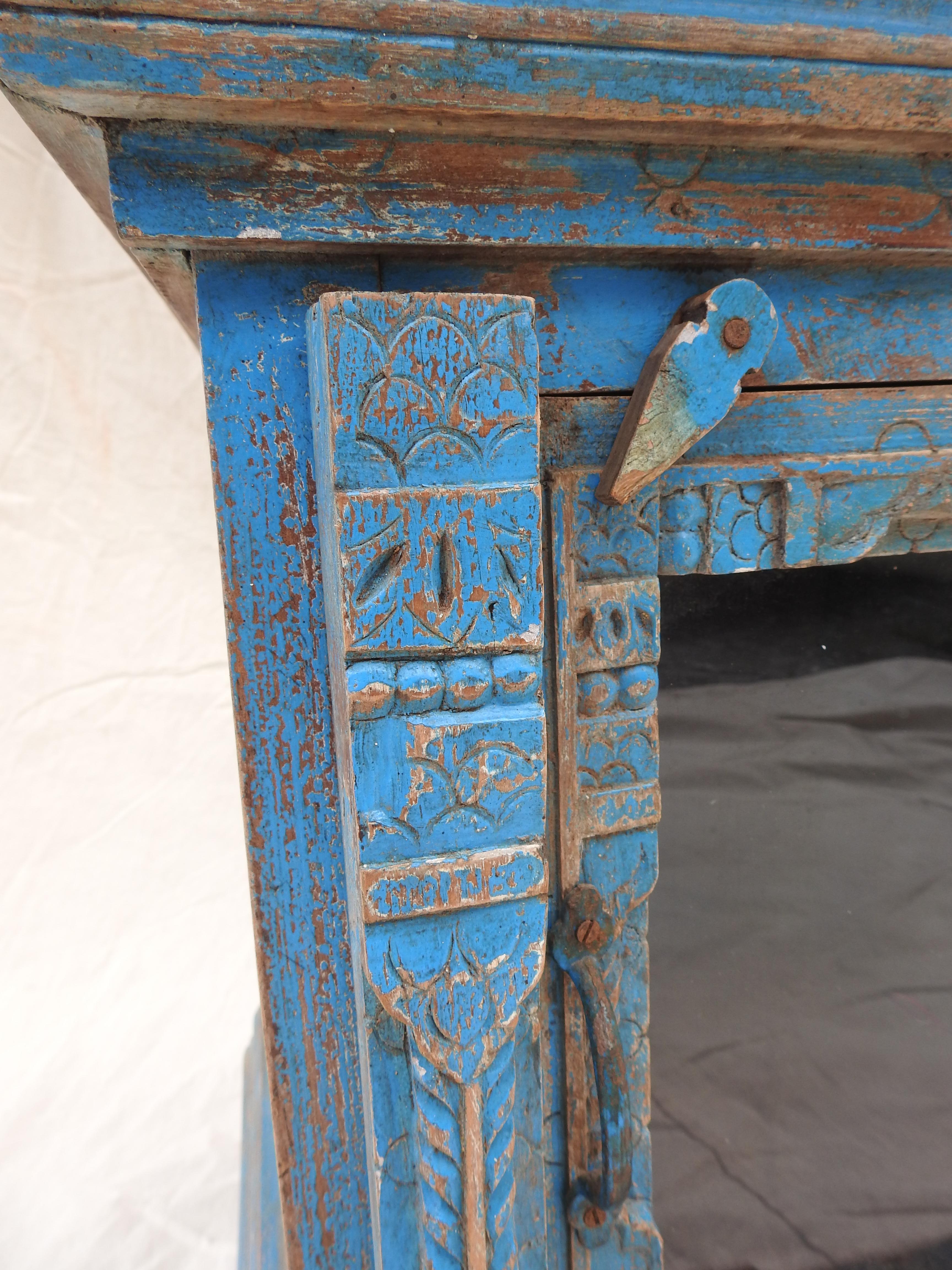 Chinese Export Cabinet Turquoise Painted with Glass Door For Sale