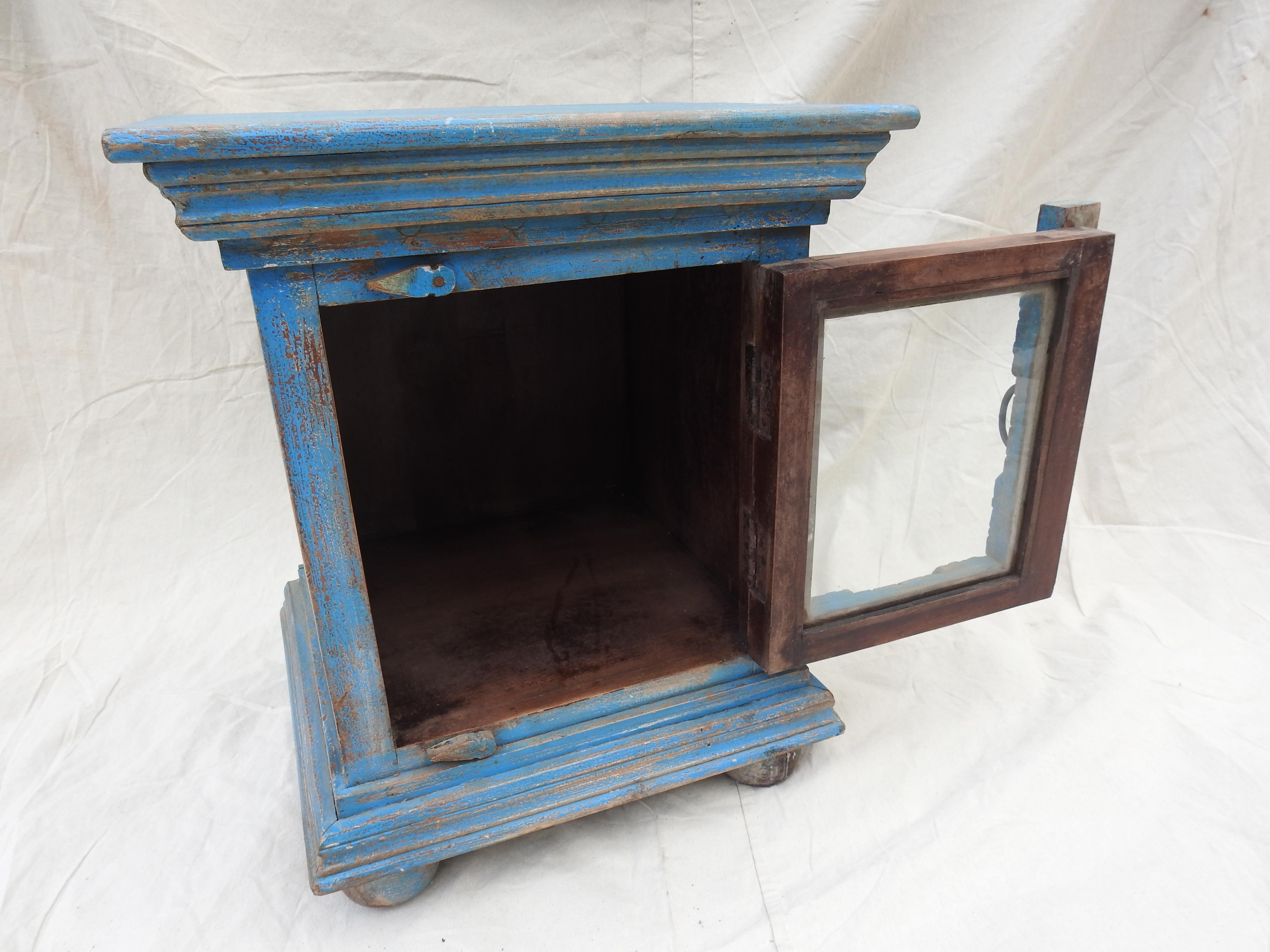 Chinese Cabinet Turquoise Painted with Glass Door For Sale