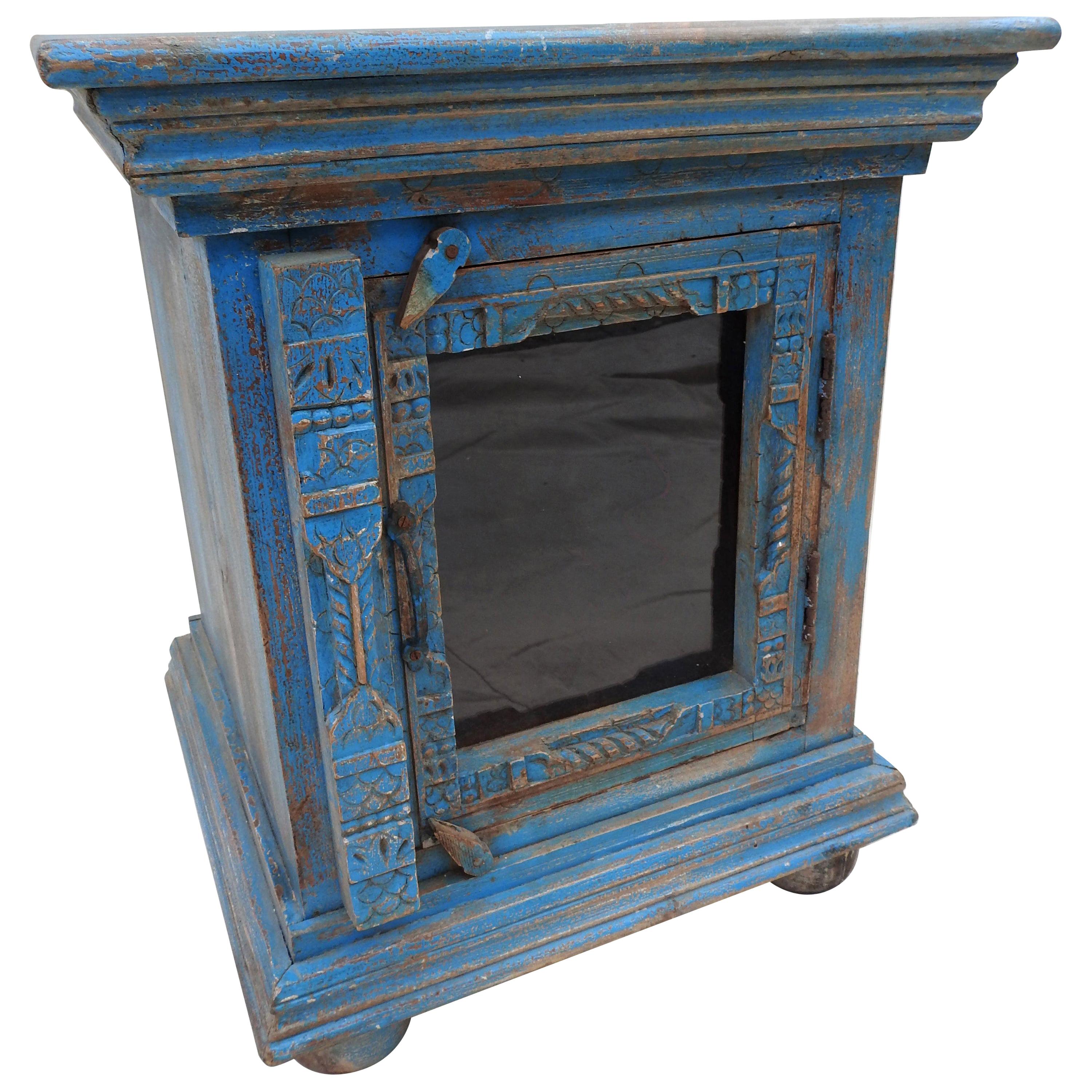 Cabinet Turquoise Painted with Glass Door For Sale