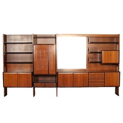 Vintage Cabinet Veneered Wood Mirrored Glass Italy 1960s