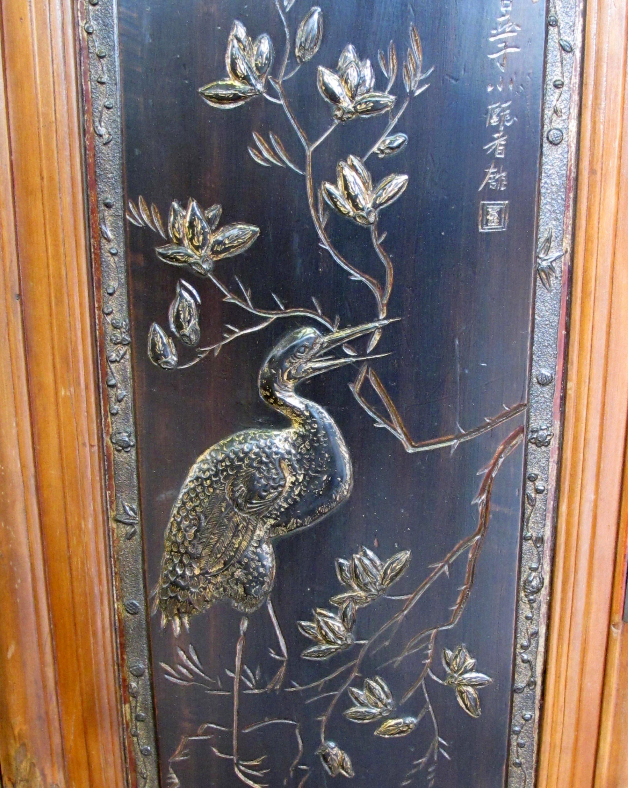 Cabinet with Two Panel Doors Carved with Crane and Phoenix For Sale 2
