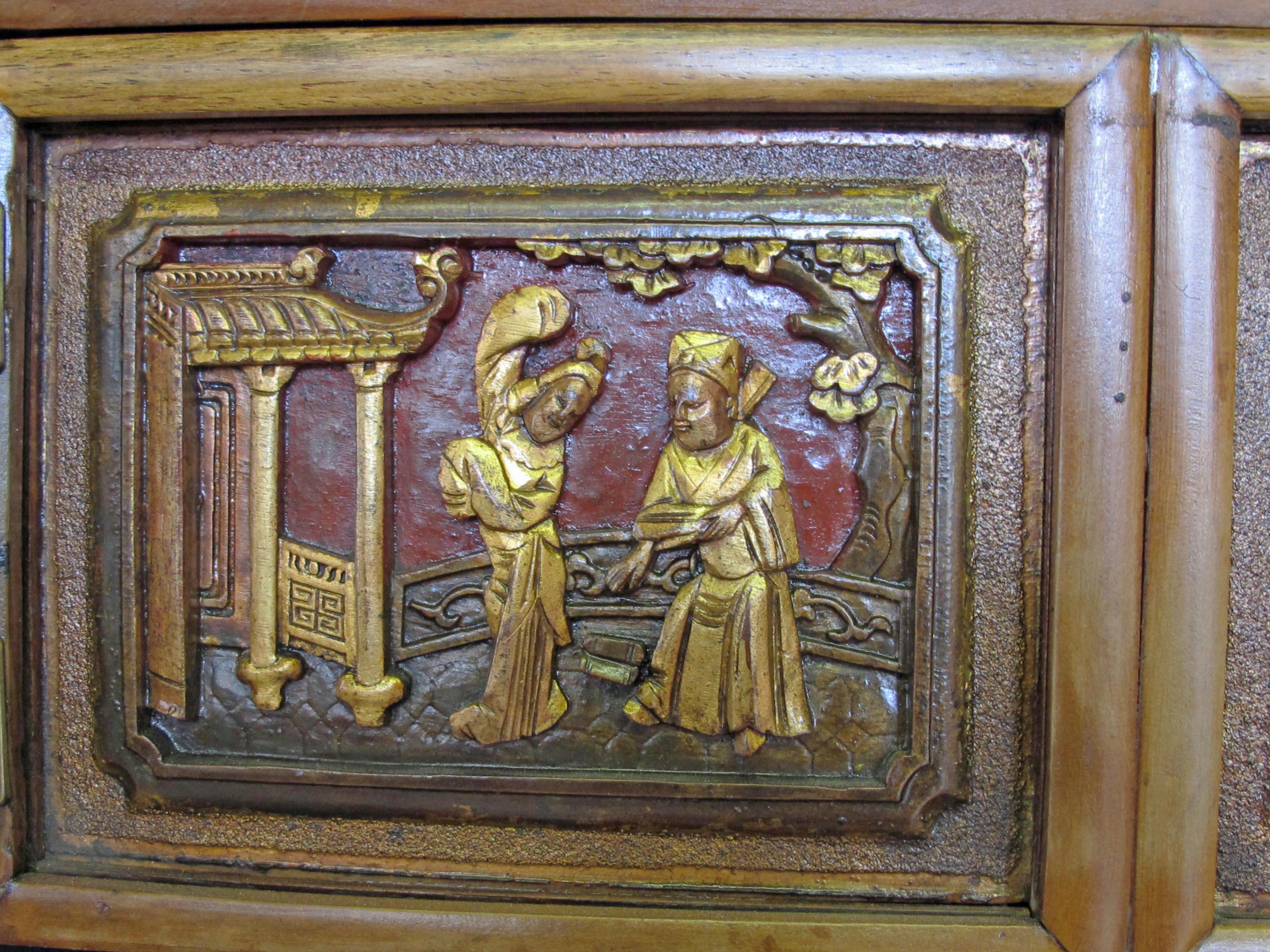 Cabinet with Two Panel Doors Carved with Crane and Phoenix For Sale 1
