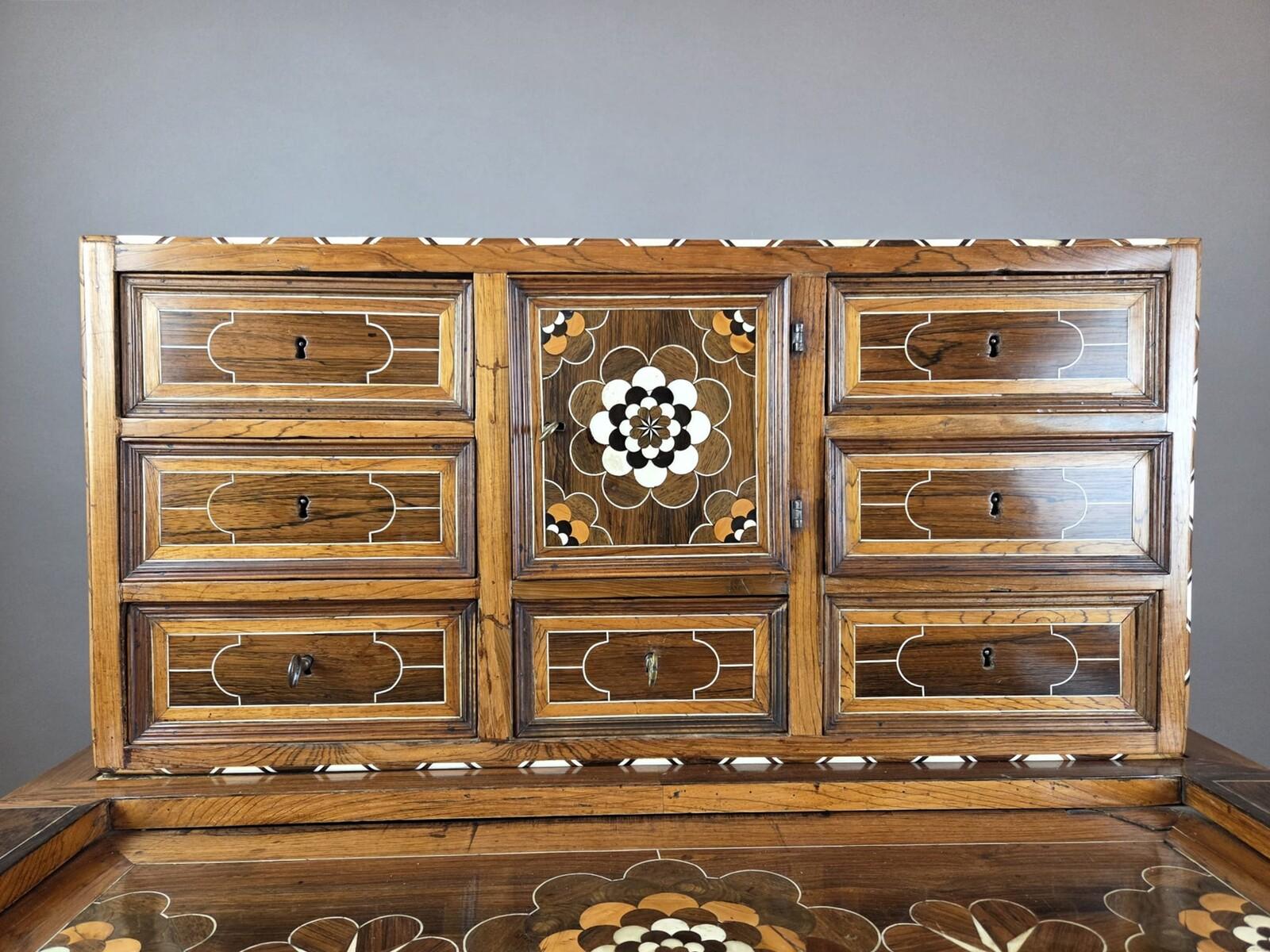 Cabinet, Walnut and Mahogany, Bone Ornamentation, Flanders , late 18th For Sale 5
