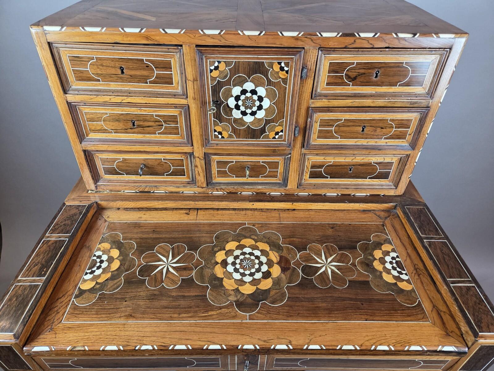 18th Century and Earlier Cabinet, Walnut and Mahogany, Bone Ornamentation, Flanders , late 18th For Sale