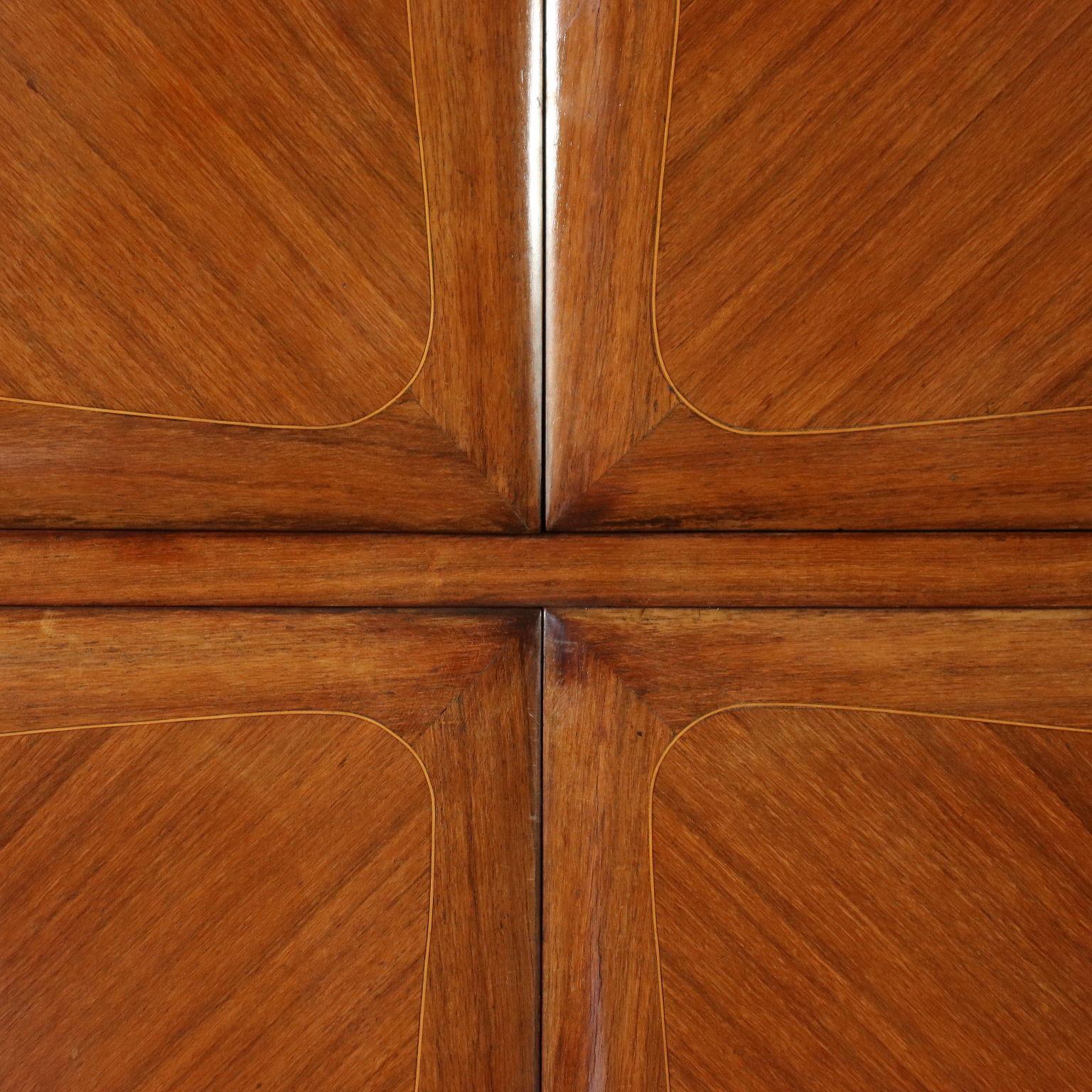 Cabinet Walnut Veneer Back-Treated Glass Brass Marble, Italy, 1950s 4