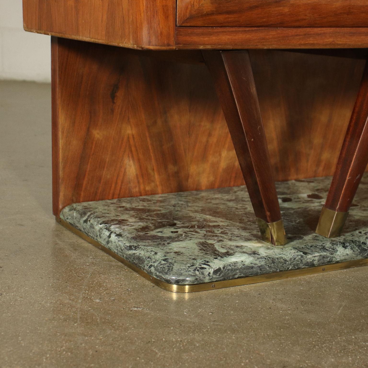 Cabinet Walnut Veneer Back-Treated Glass Brass Marble, Italy, 1950s 7