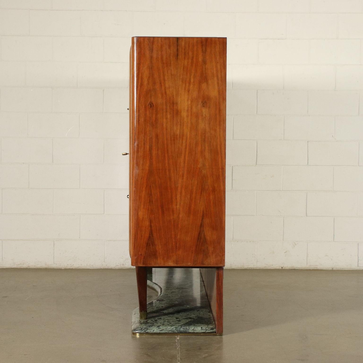 Cabinet Walnut Veneer Back-Treated Glass Brass Marble, Italy, 1950s 12