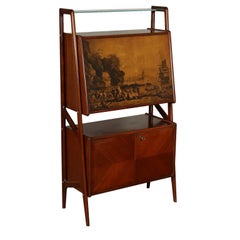 Cabinet with Bar Compartment Mahogany Veneer Vintage Italy, 1950s