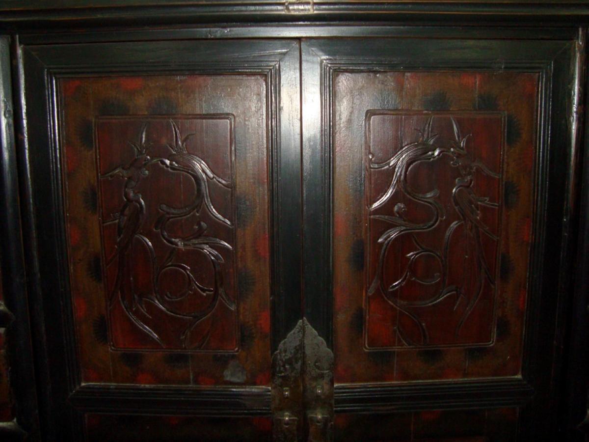 Hand-Carved Cabinet with Carved Panel Doors For Sale