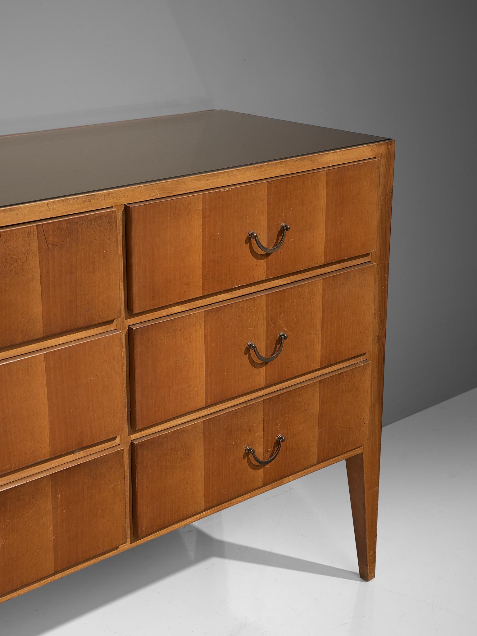 Cabinet with Drawers in Walnut and Brass, Italy, 1950s In Good Condition In Waalwijk, NL