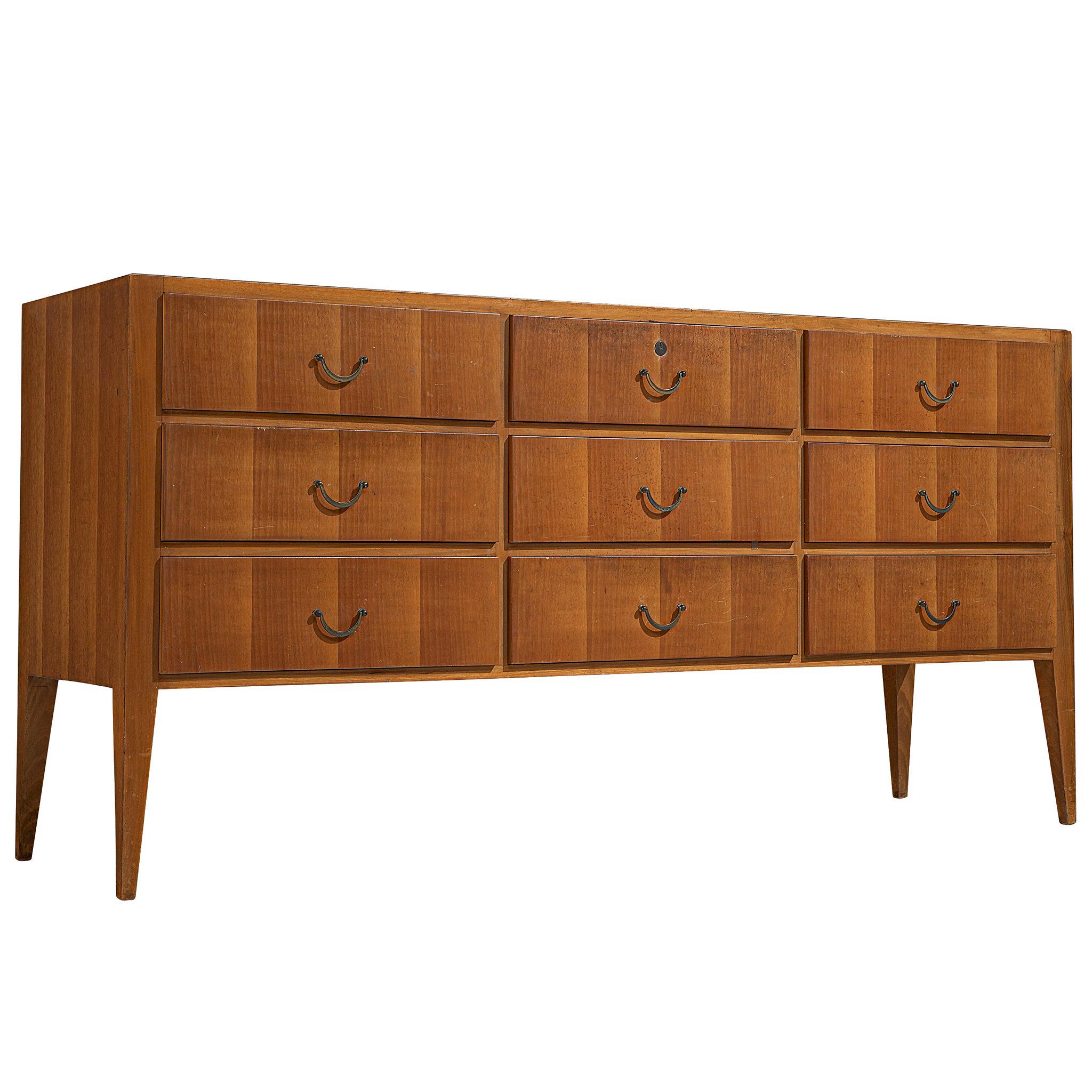 Cabinet with Drawers in Walnut and Brass, Italy, 1950s