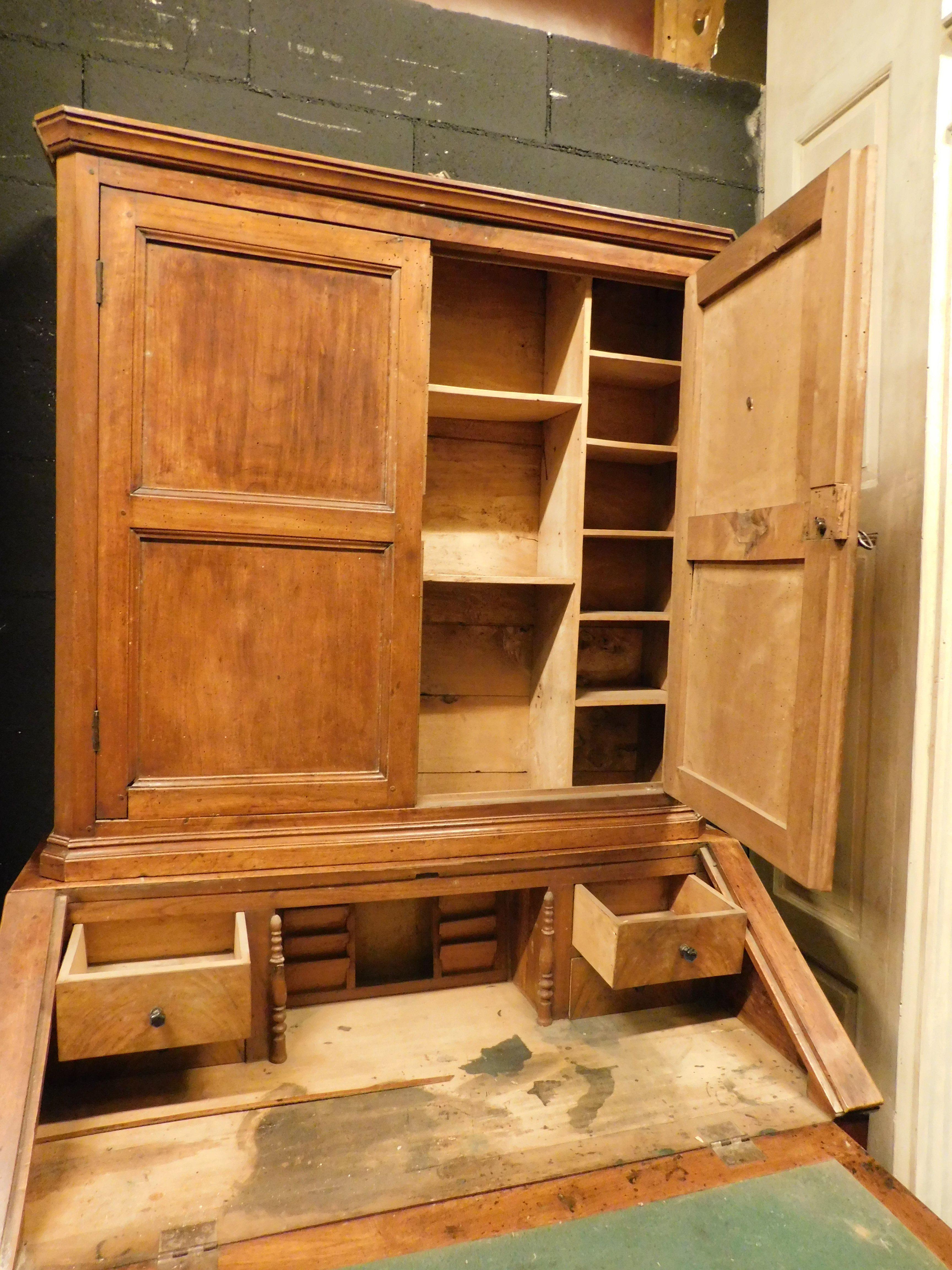 Cabinet with flap, walnut desk, Italy For Sale 5