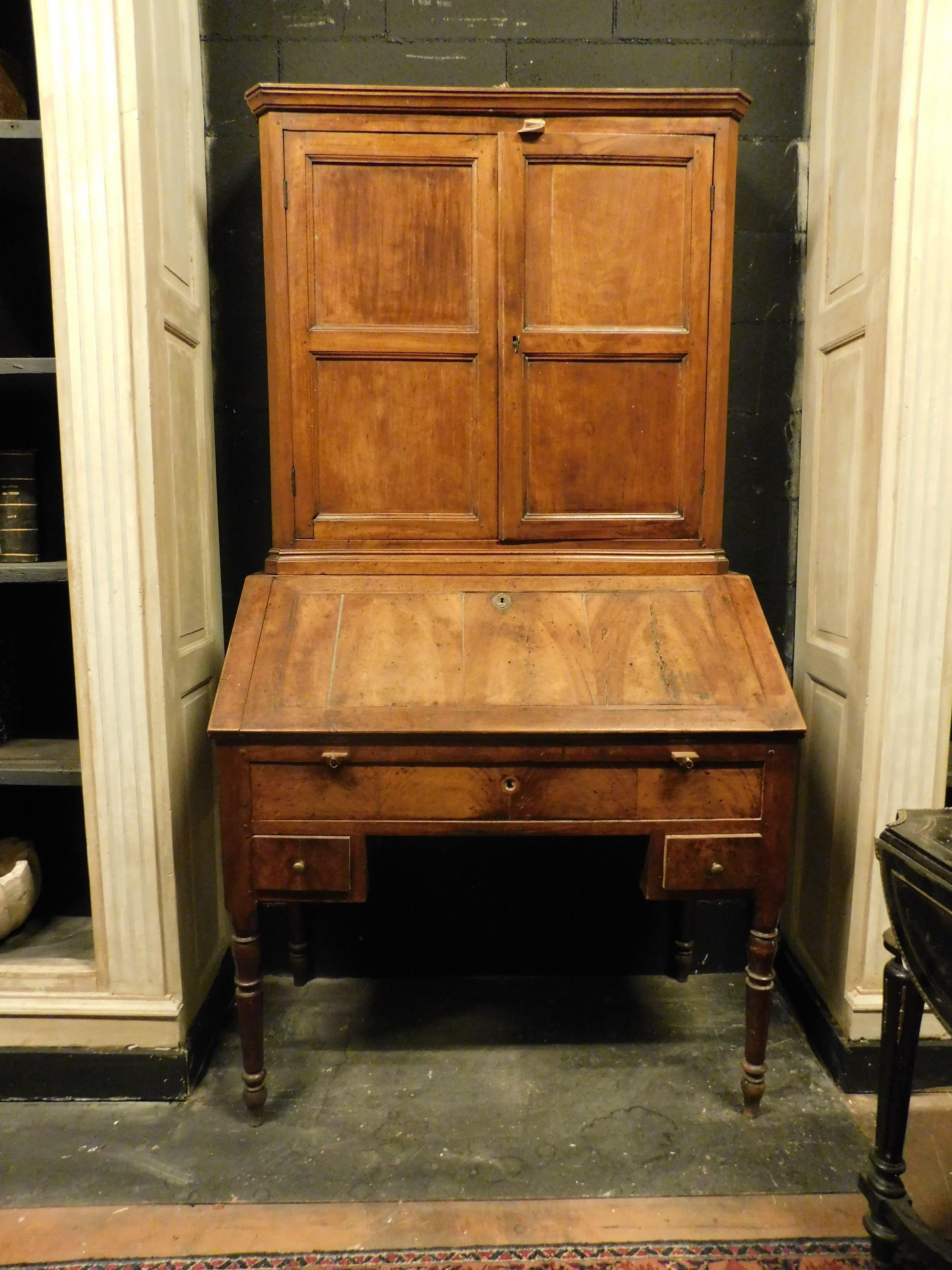 Italian Cabinet with flap, walnut desk, Italy For Sale