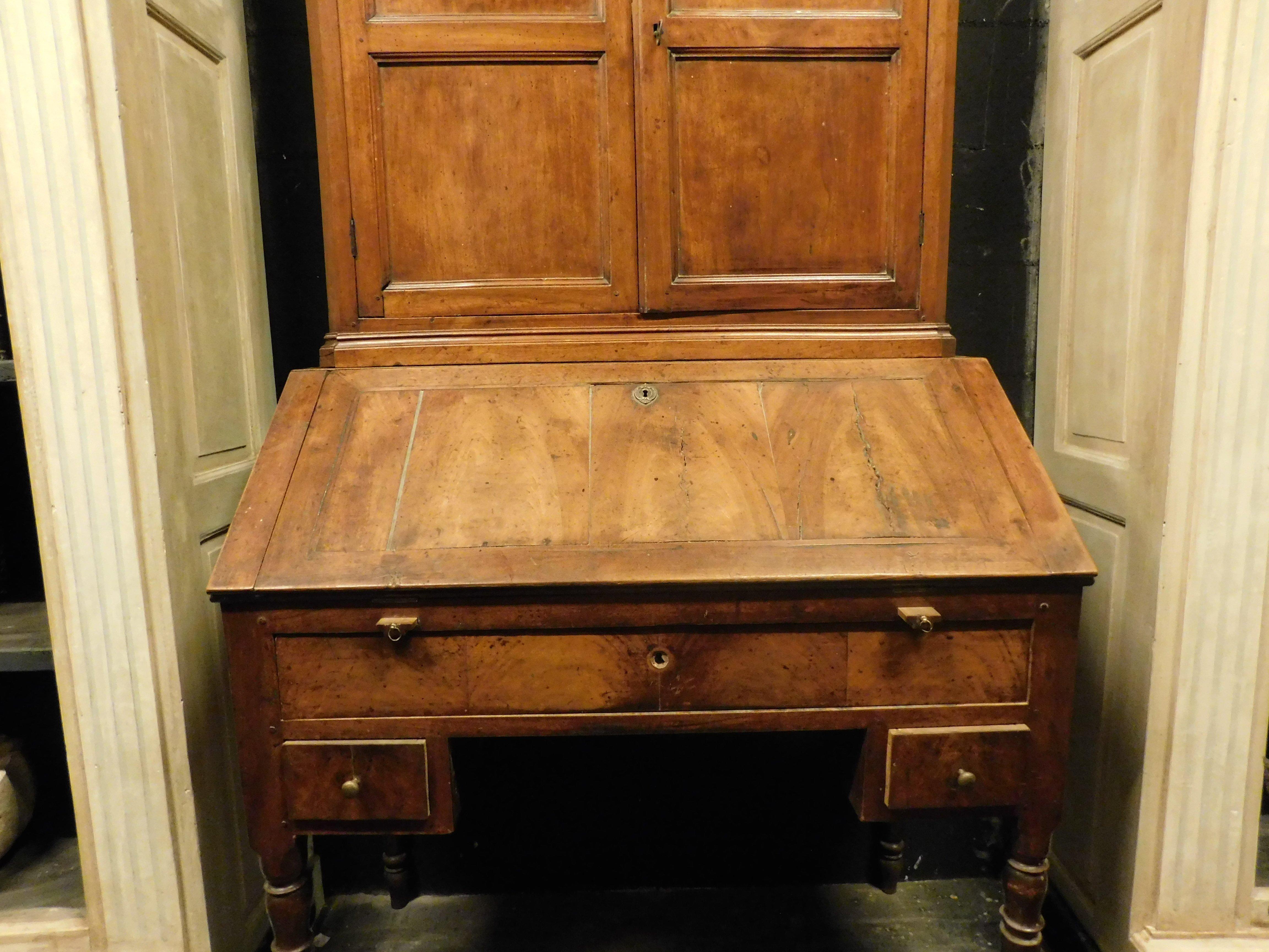 19th Century Cabinet with flap, walnut desk, Italy For Sale