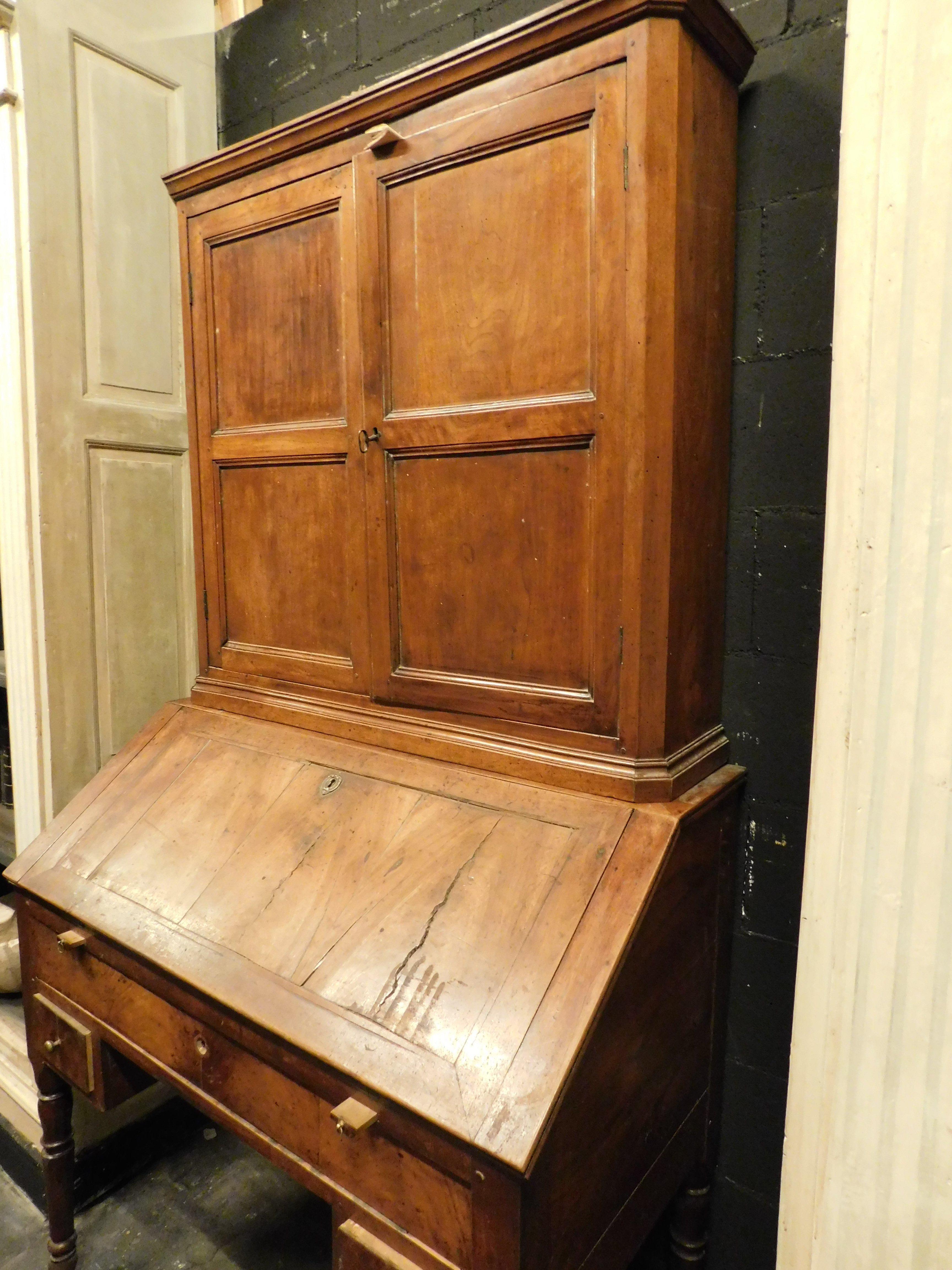 Walnut Cabinet with flap, walnut desk, Italy For Sale