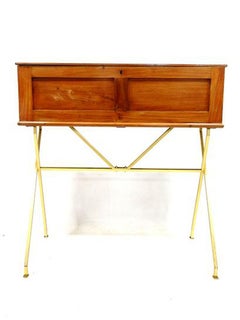 Cabinet with Flowers Inlaid Inside, Mounted on an X-Shaped Base in Gilt Metal