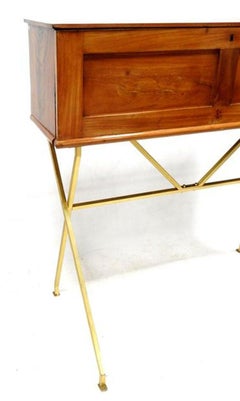 Cabinet with Flowers Inlaid Inside, Mounted on an X-Shaped Base in Gilt Metal